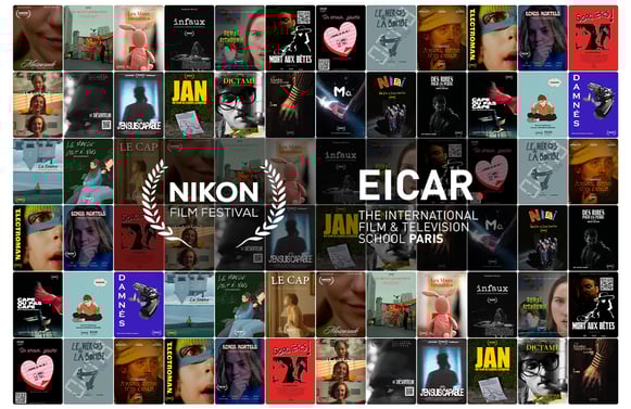 Photo des affiches des court-métrages des étudiants EICAR présentés à la 15ème édition duNikon Film Festival