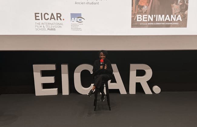 Marie-Clémentine Dusabejambo, réalisatrice de Ben’Imana, sur la scène d’EICAR